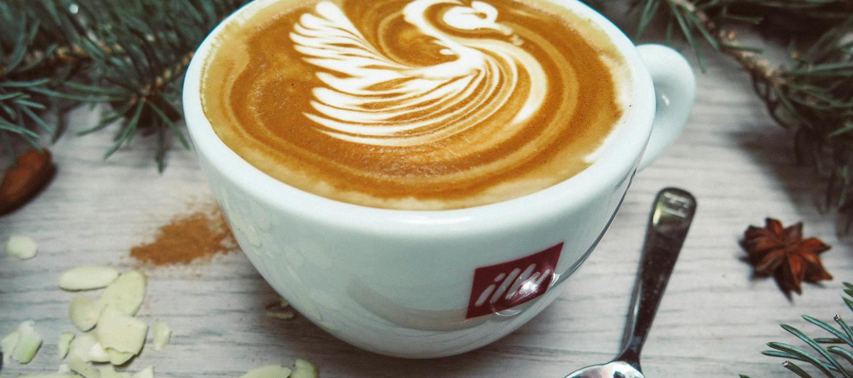 white cappuccino with swan cream design