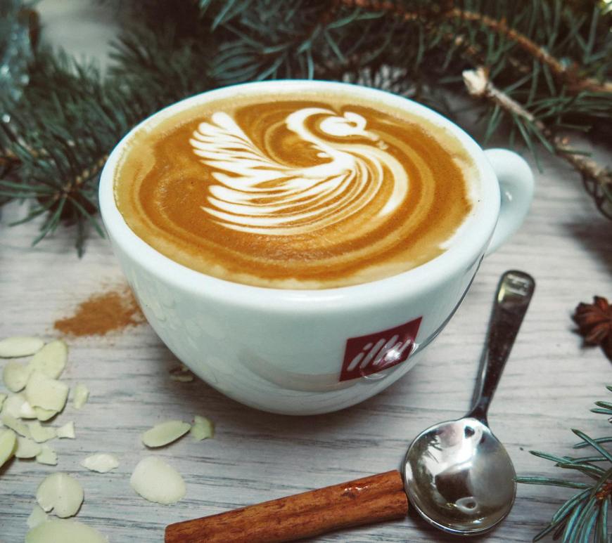 white cappuccino with swan cream design